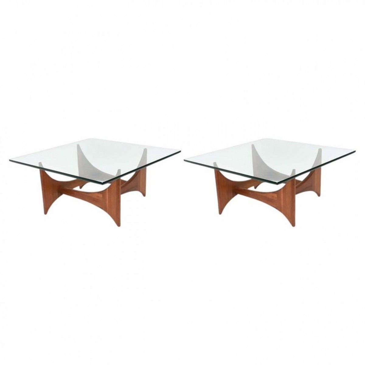 American modern pair of walnut and glass low tables by adrian pearsall