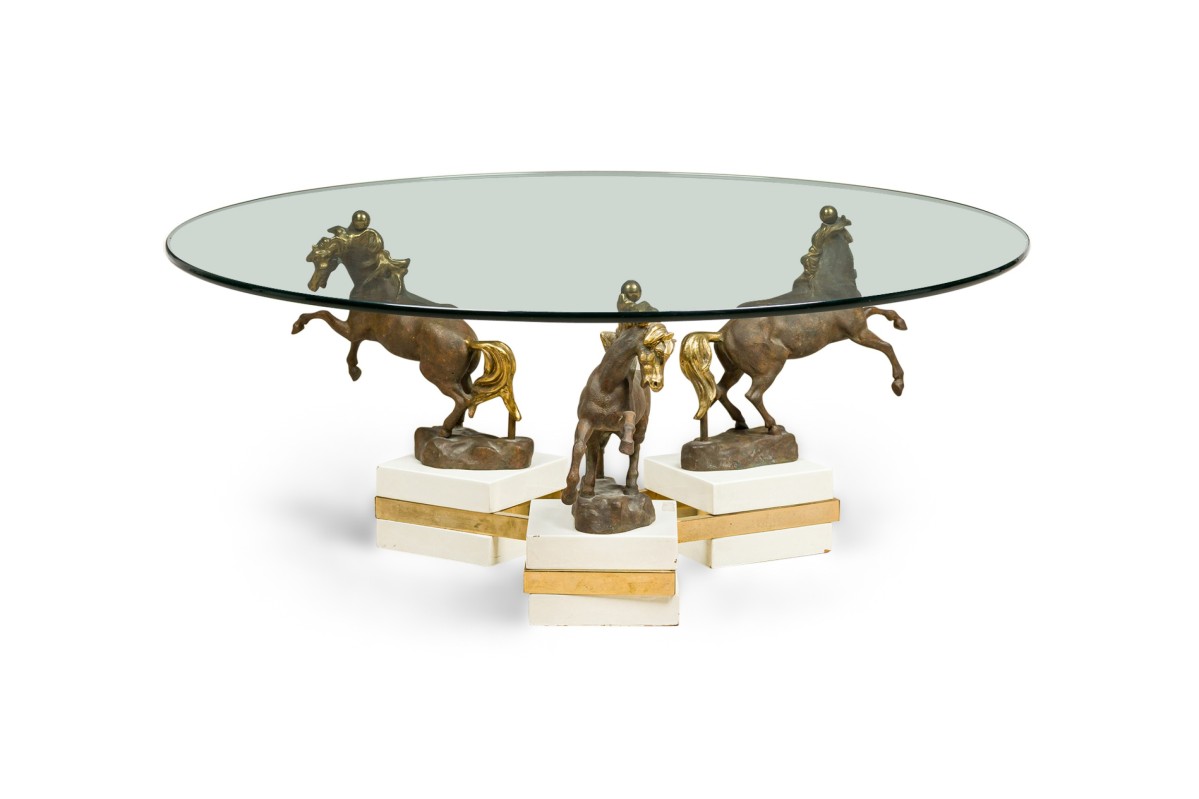 French modern bronze patinated bronze glass low table maison charles