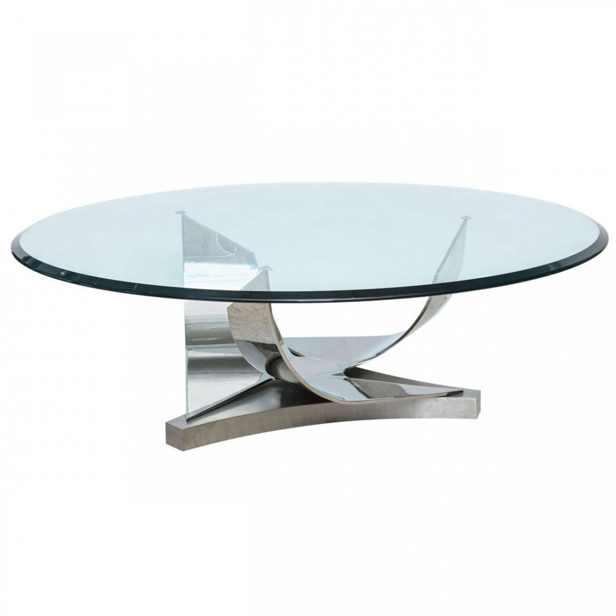 Ron seff polished chrome and stainless steel glass top low table
