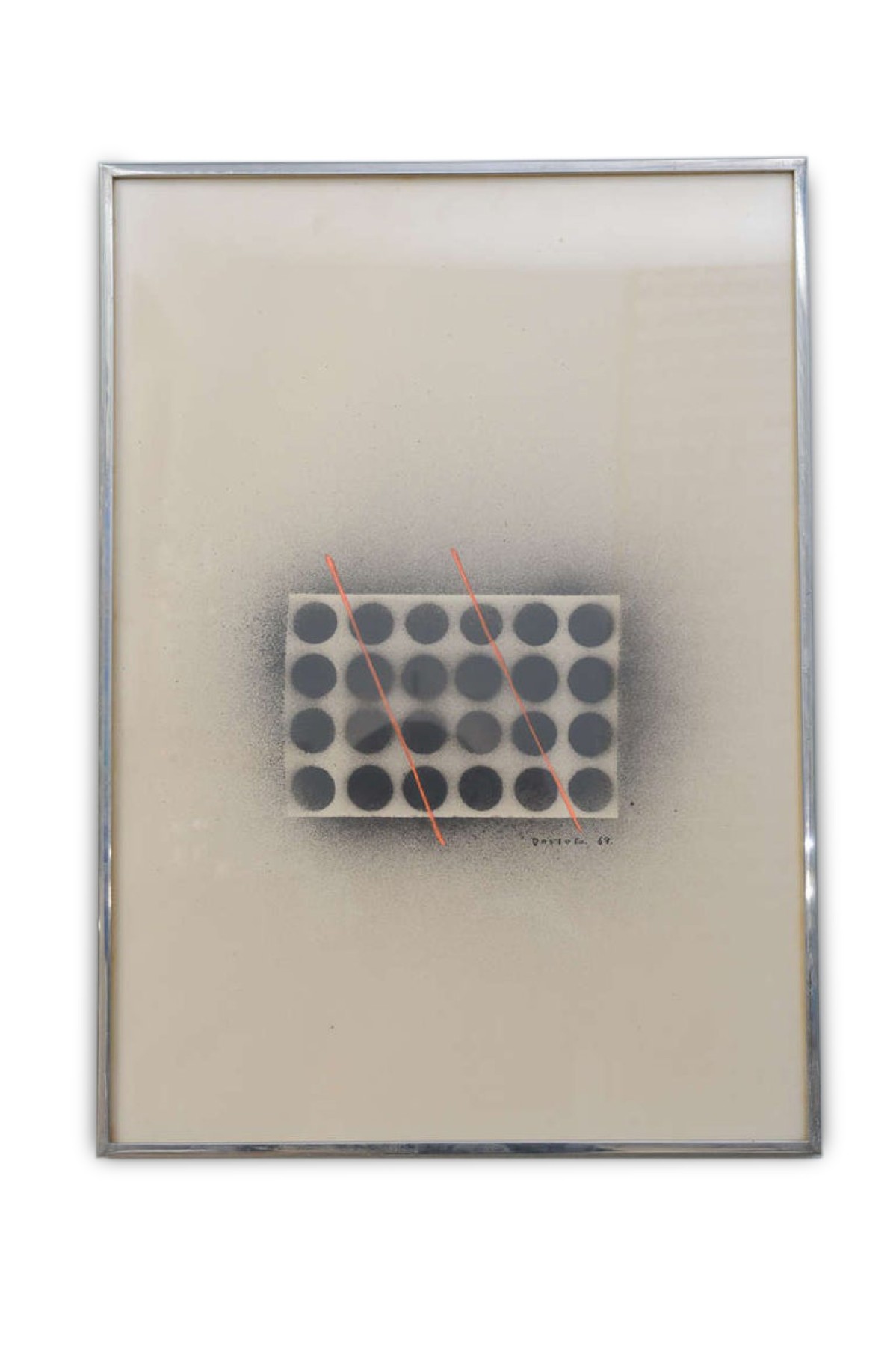 Domoto hisao japanese works on paper of two thin orange lines through circles