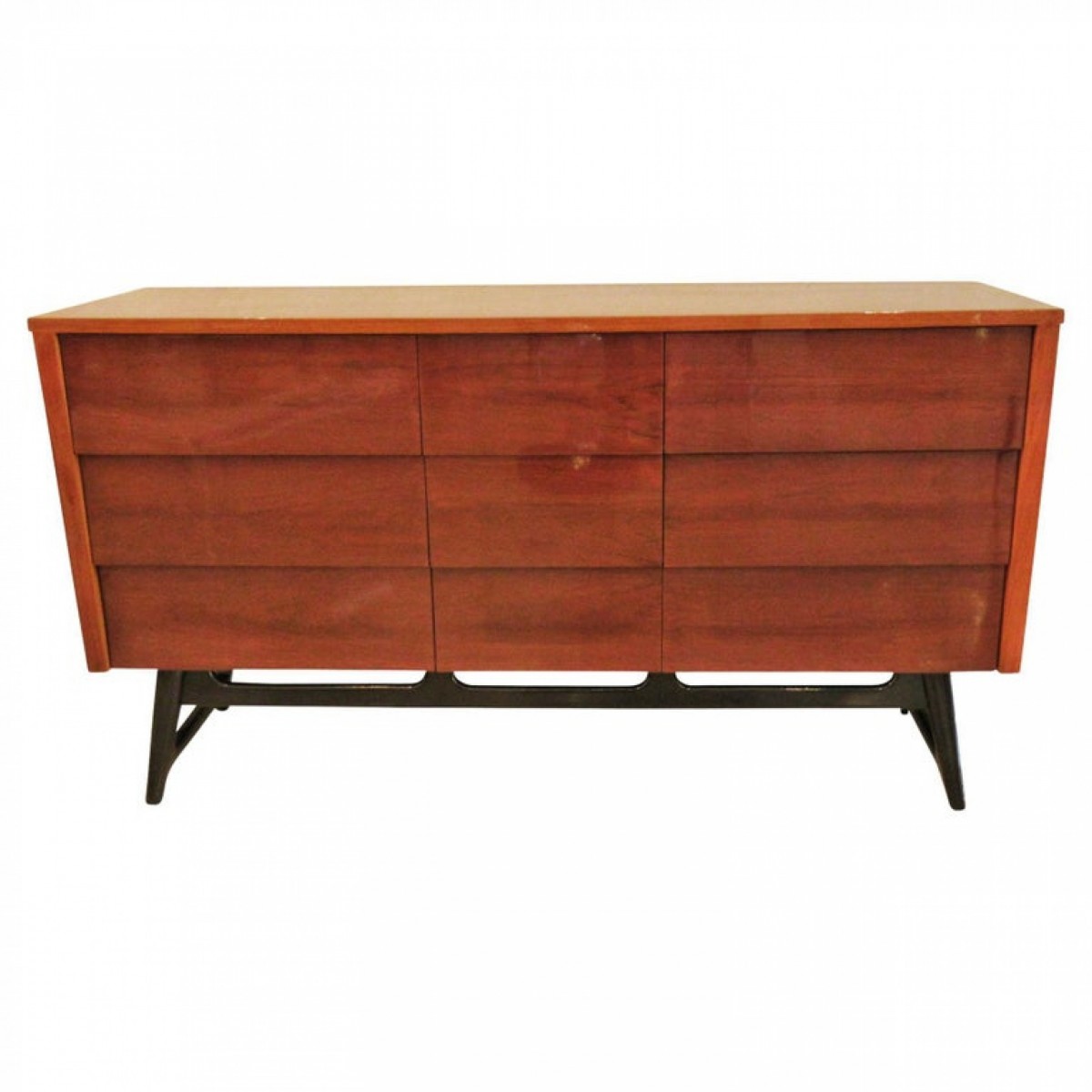 American modern mahogany and ebonized nine drawer chest