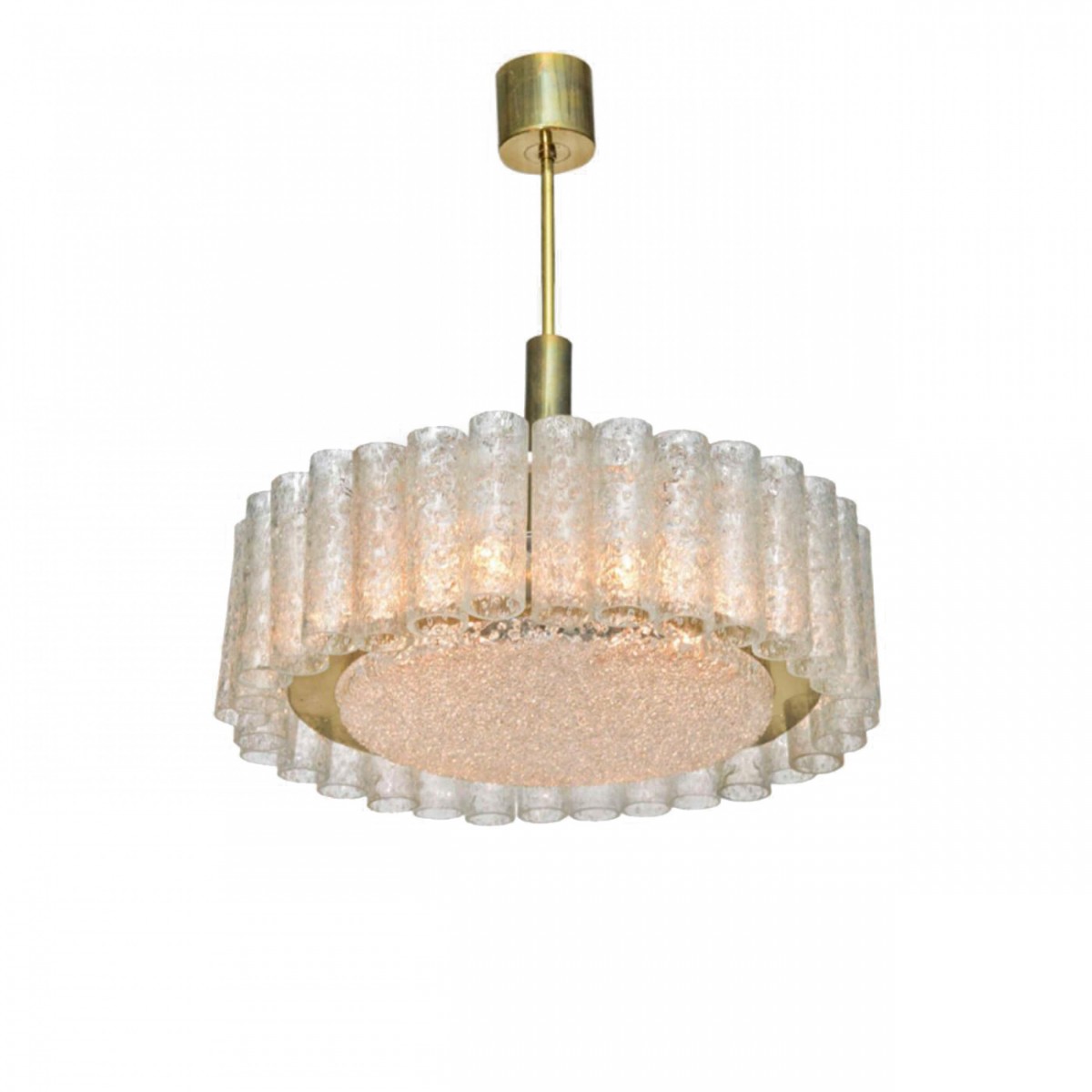 German modern hand blown glass and brass doria chandelier