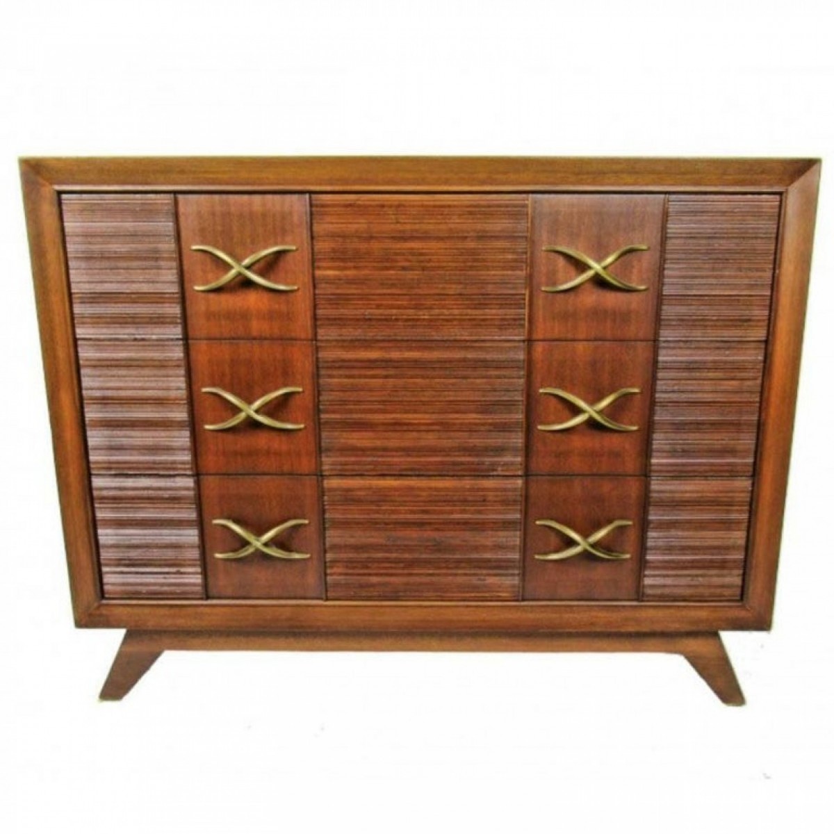 American modern dark walnut and brass three drawer chest paul frankl