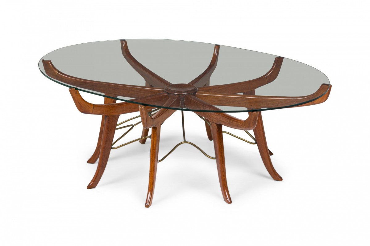 Mid century italian modern mahogany steel and glass coffee table attributed to carlo de carli