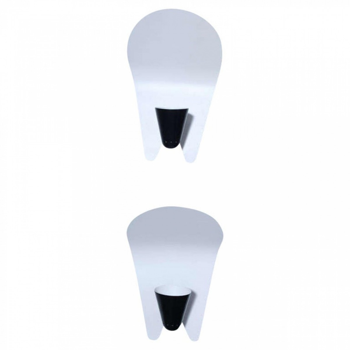 Pair of italian modern black and white enameled reflector wall lights sconces