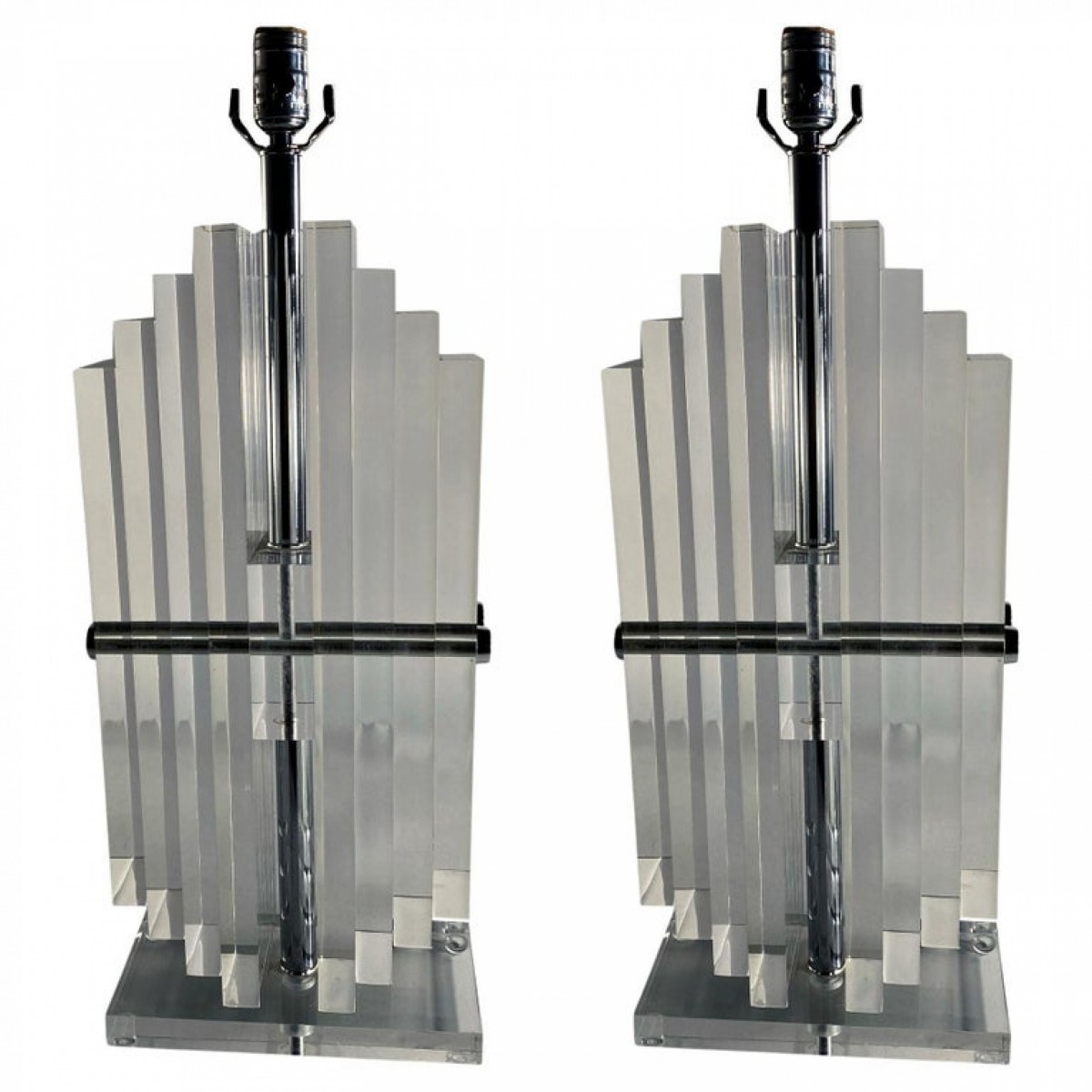 Pair of american modern stacked lucite lamps karl springer