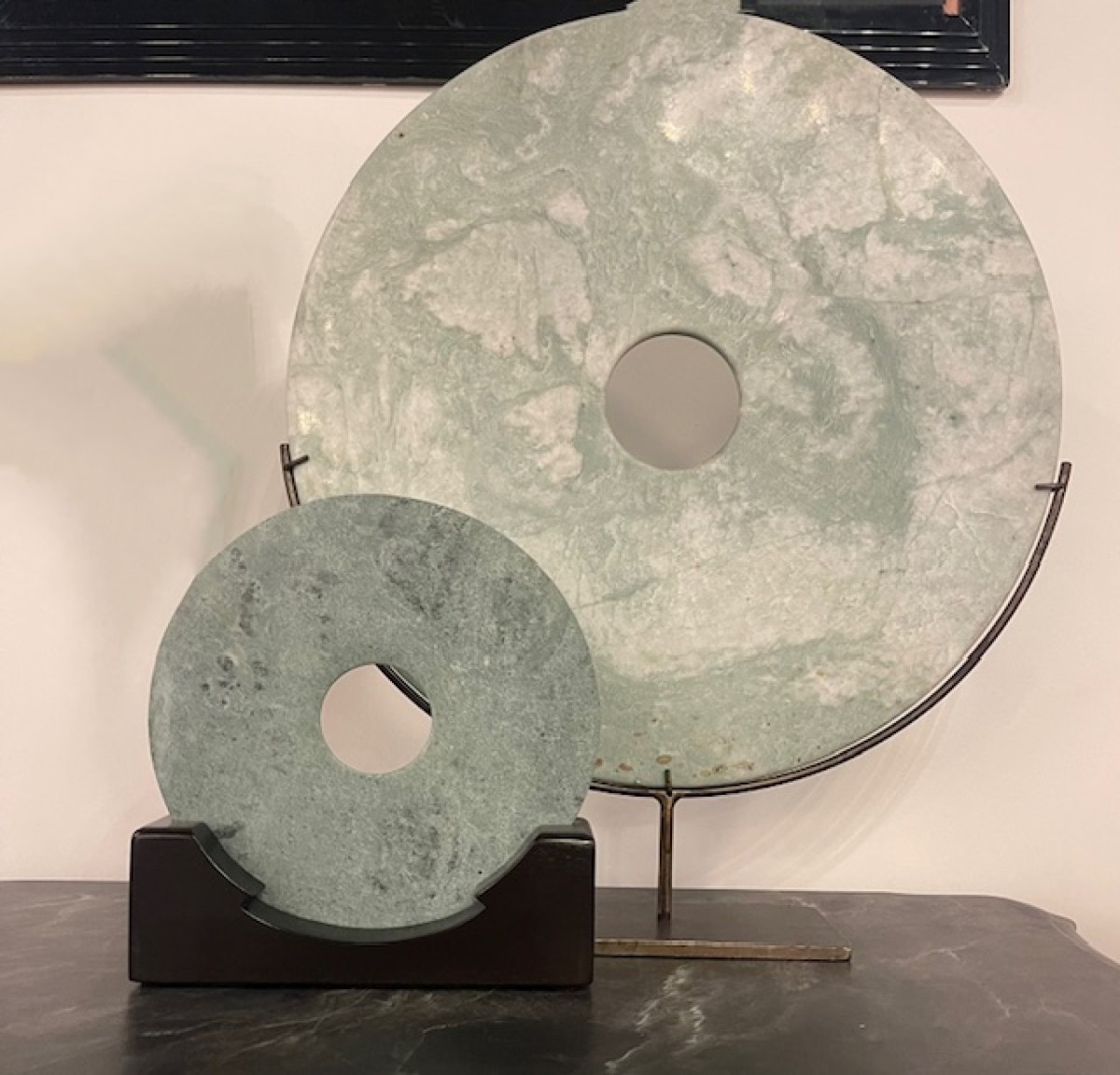 Large 19th century chinese jade disc on stand