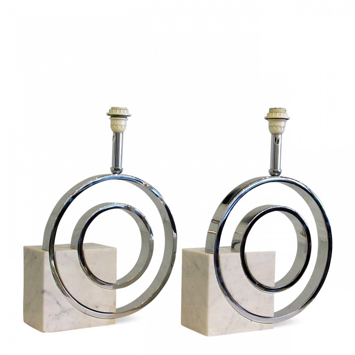 Fine pair italian modern marble chrome table lamps