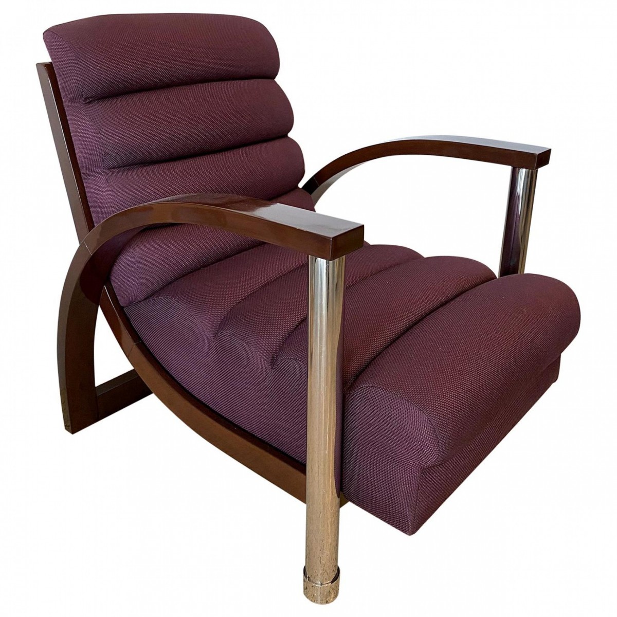 American modern dark oak and chrome channeled upholstery eclipse chair jay spectre