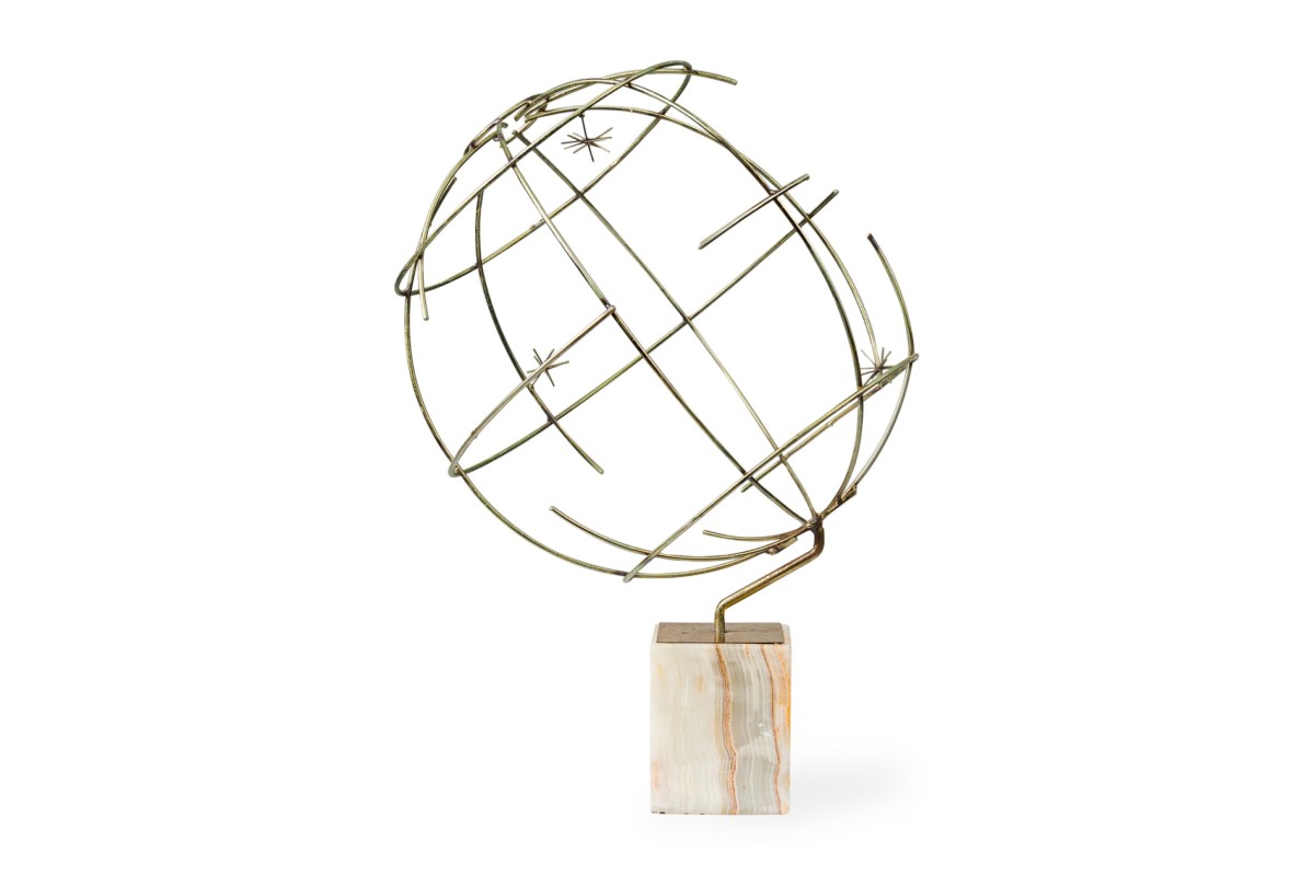 American mid century modern onyx and brass sculpture of a globe curtis jere