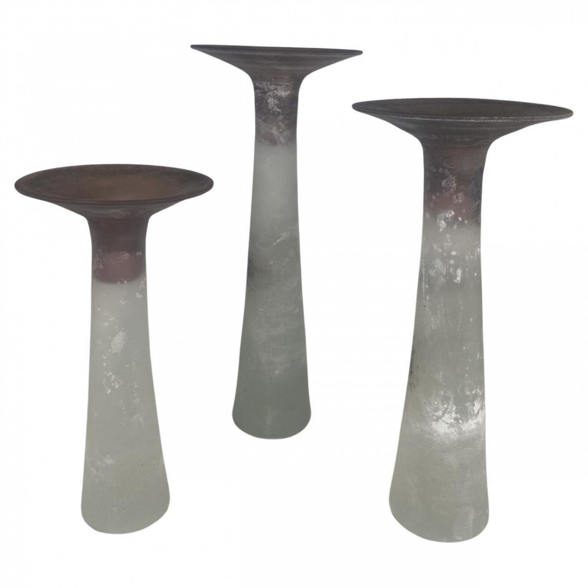 A set of 3 italian modern scavo glass candlesticks cenedese