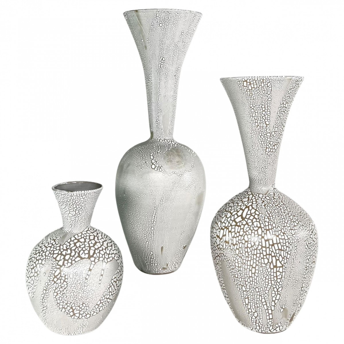 A group of 3 white mottled glazed ceramic vessels daric harvie