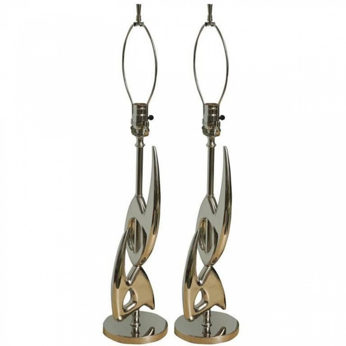 Pair of rembrandt nickel plated abstract lamps