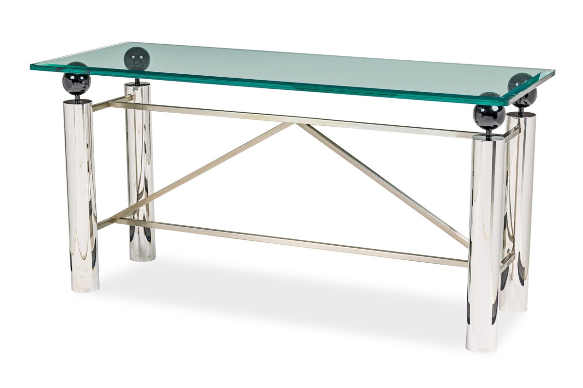 American modern chrome and glass console table brueton 1960s
