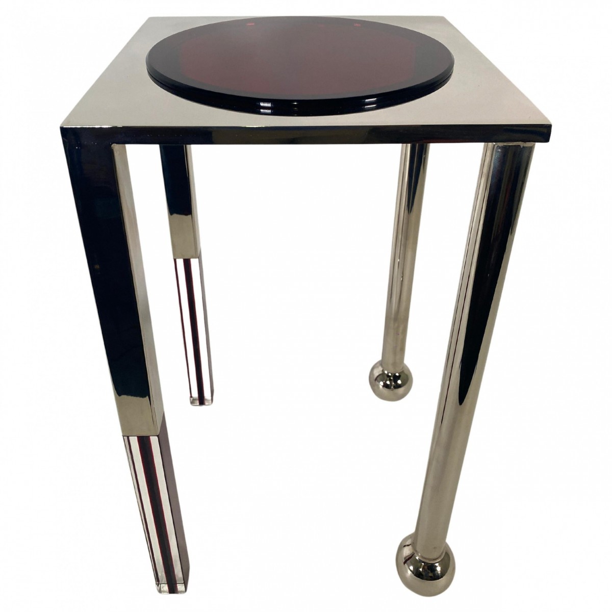 American modern sun table polished nickel red lucite charles hollis jones