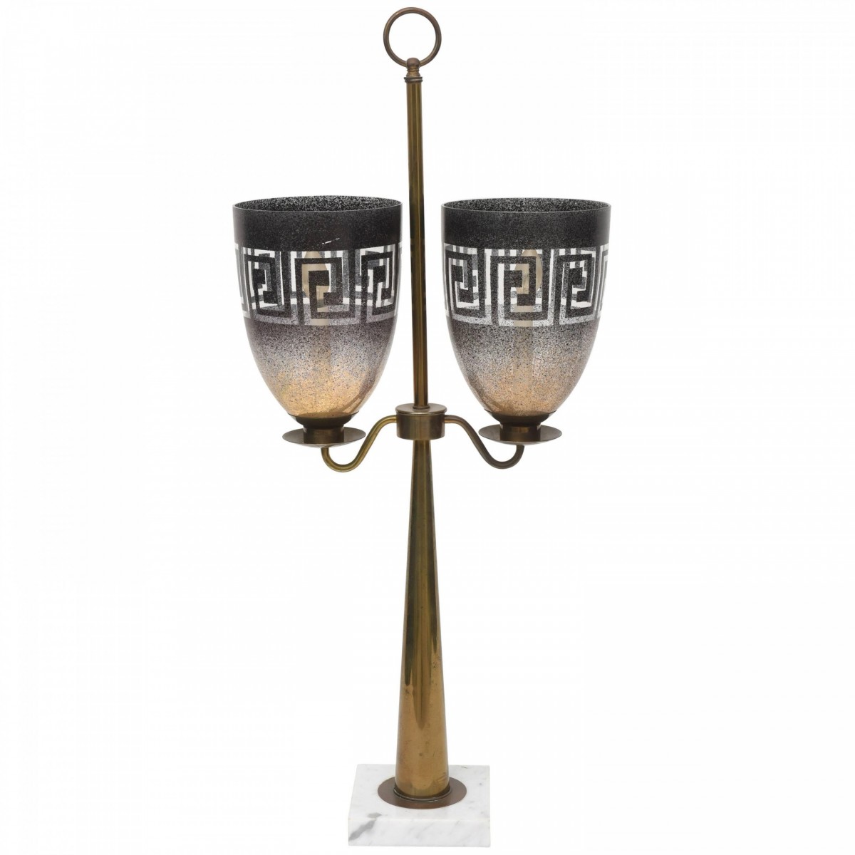 American modern brass glass and marble lamp style of tommi parzinger