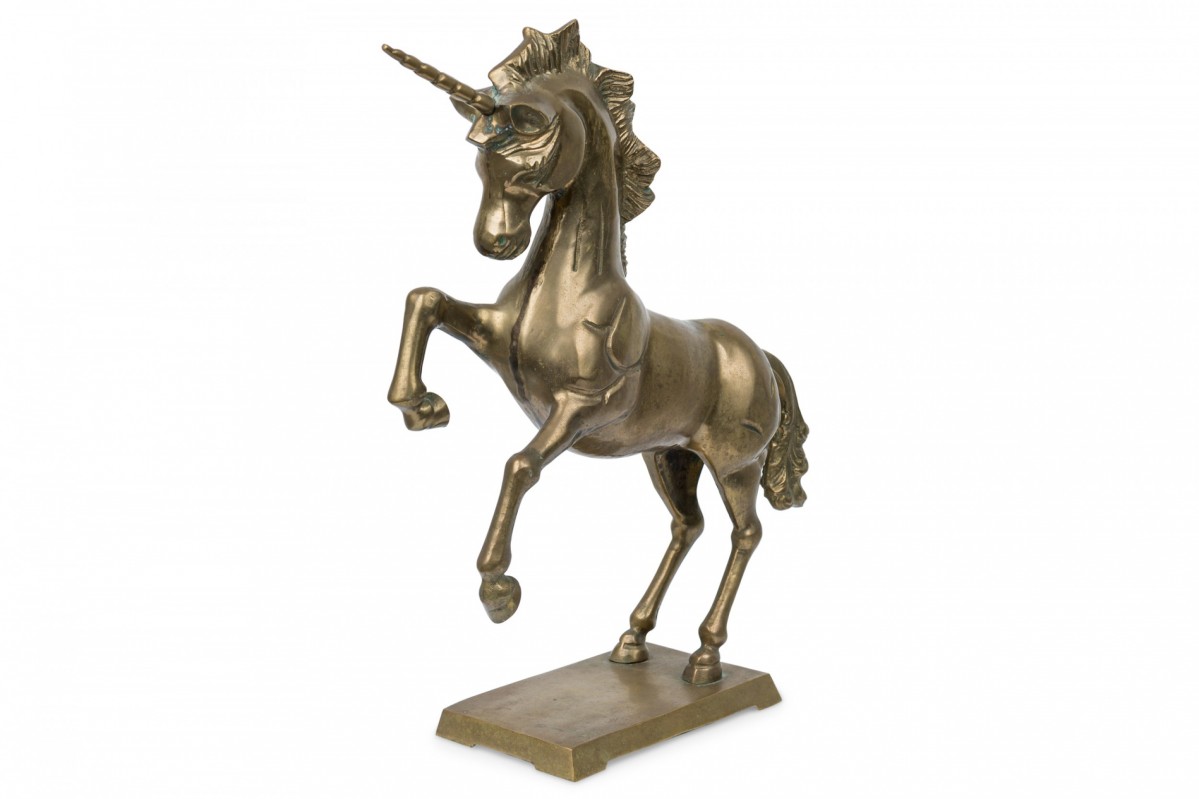 Mid century american modern brass unicorn sculpture on square base