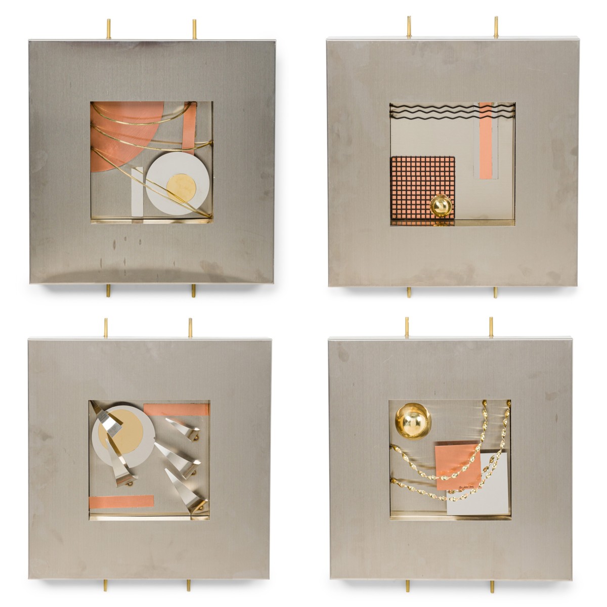 Set 4 american modern stainless steel brass copper wall sculptures curtis jere