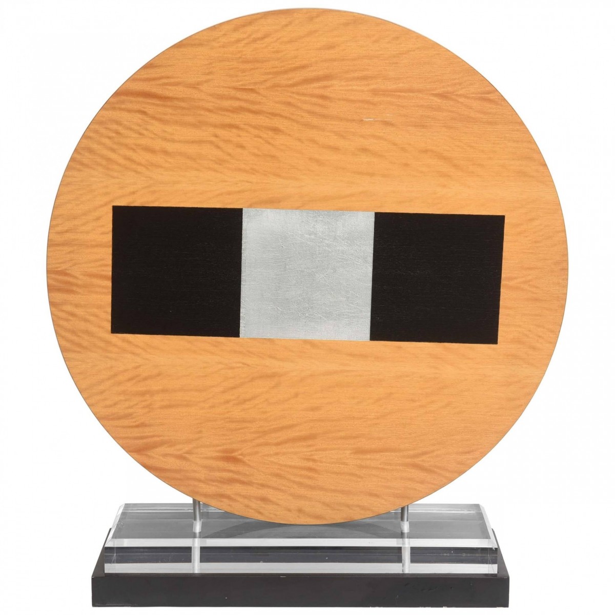 American wood sculpture mounted on stand