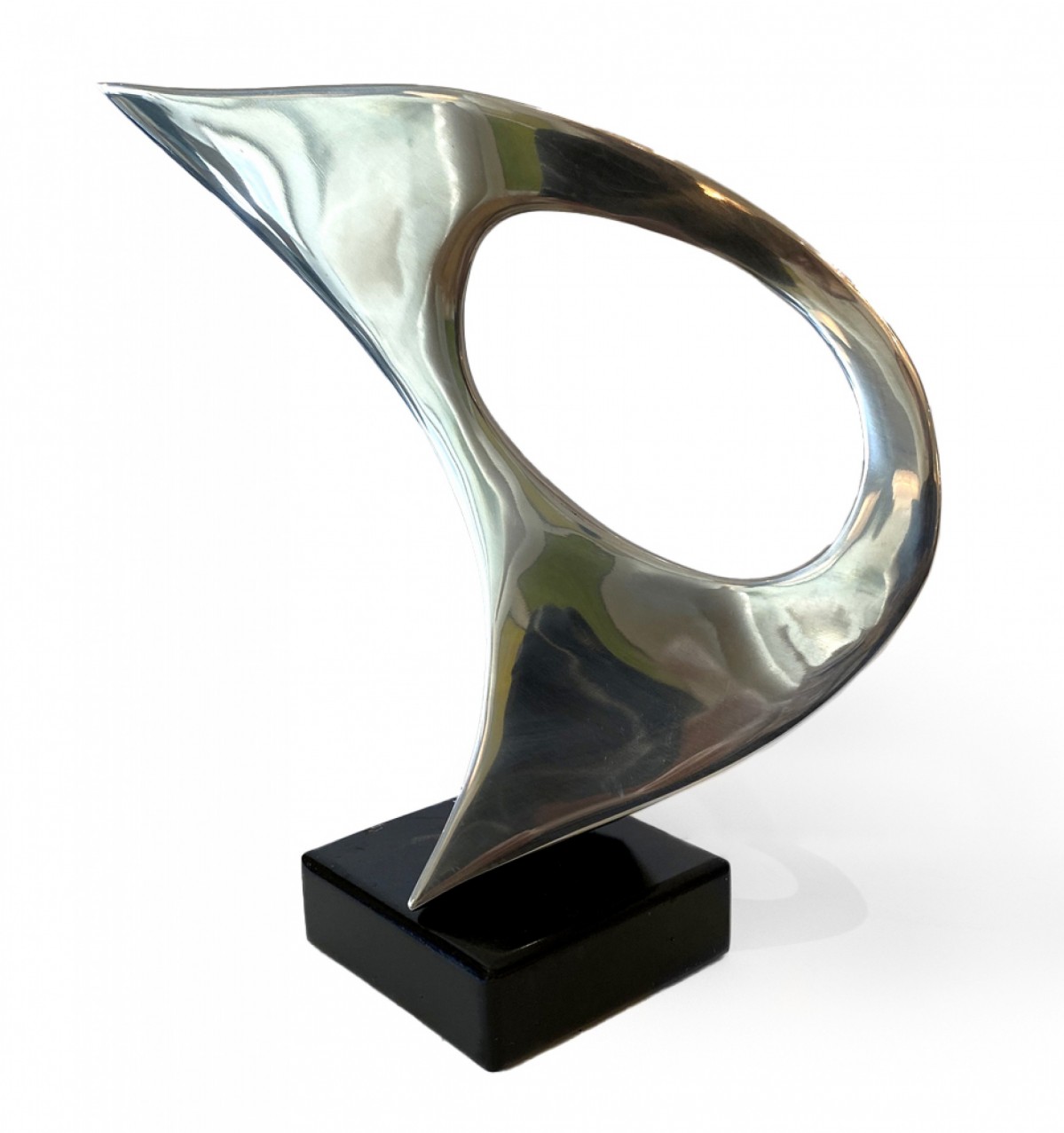 Modern chrome sculpture with metal base jack arnold