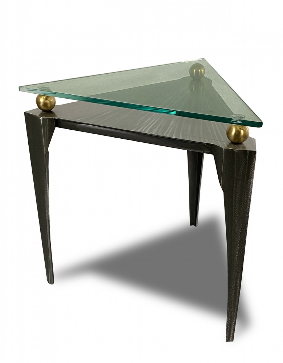 American modern steel and brass triangular side table girardini design