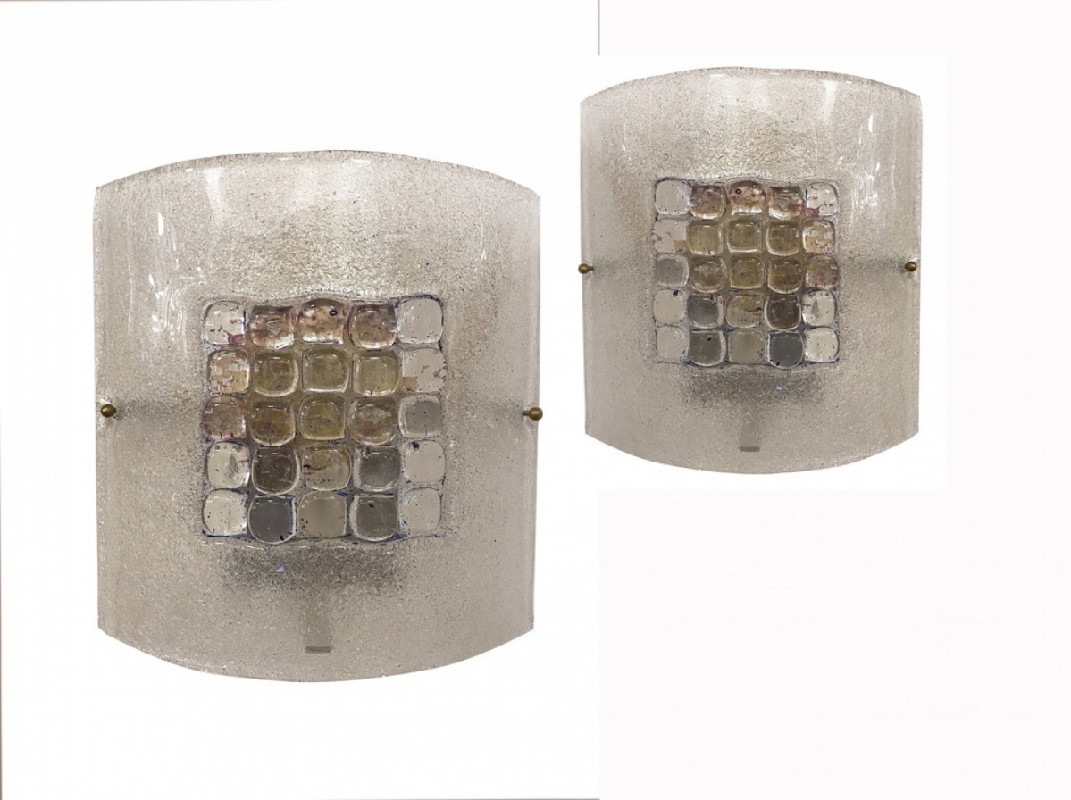 2 pair of italian modern handblown glass wall lights sconces mazzega