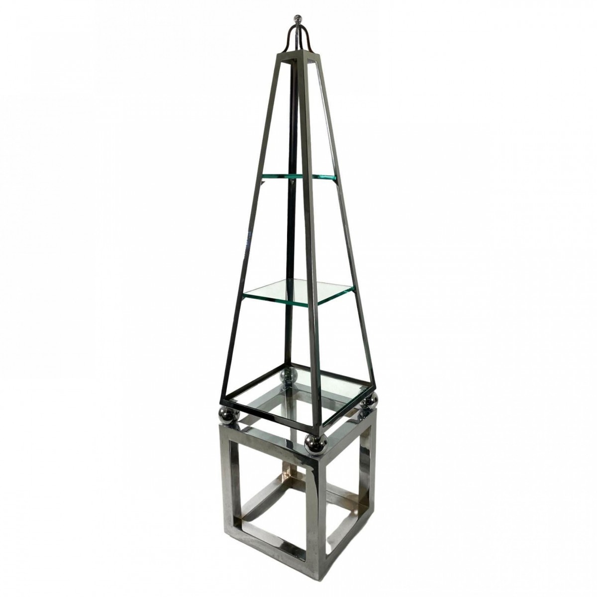 Italian modern polished chrome obelisk form etagere