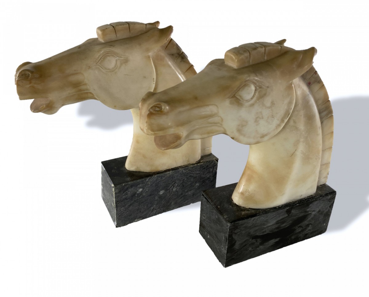 Pair of marble horse head bookends