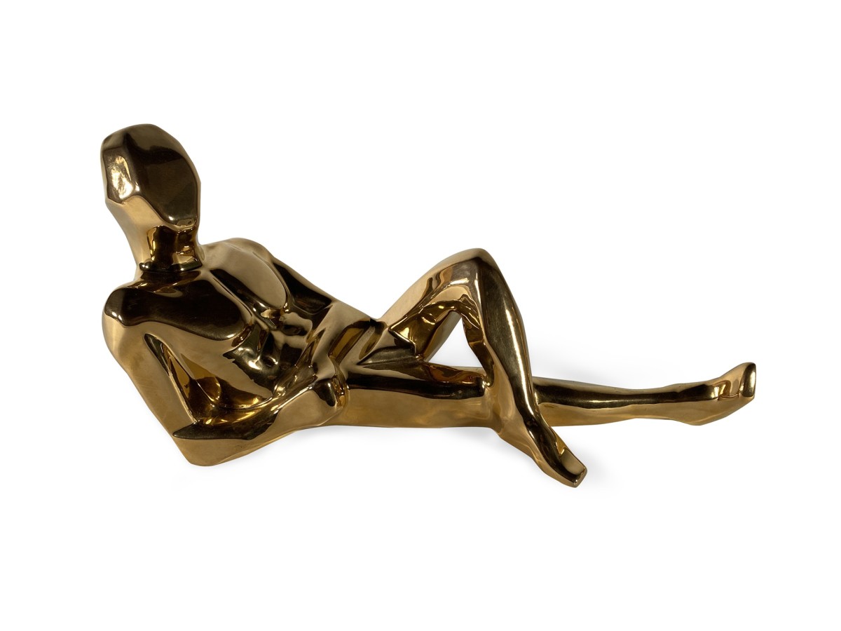 American modern ceramic gold glazed reclining male jaru