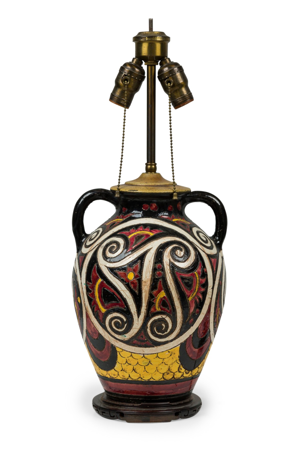 Italian mid century black figure pottery table lamp