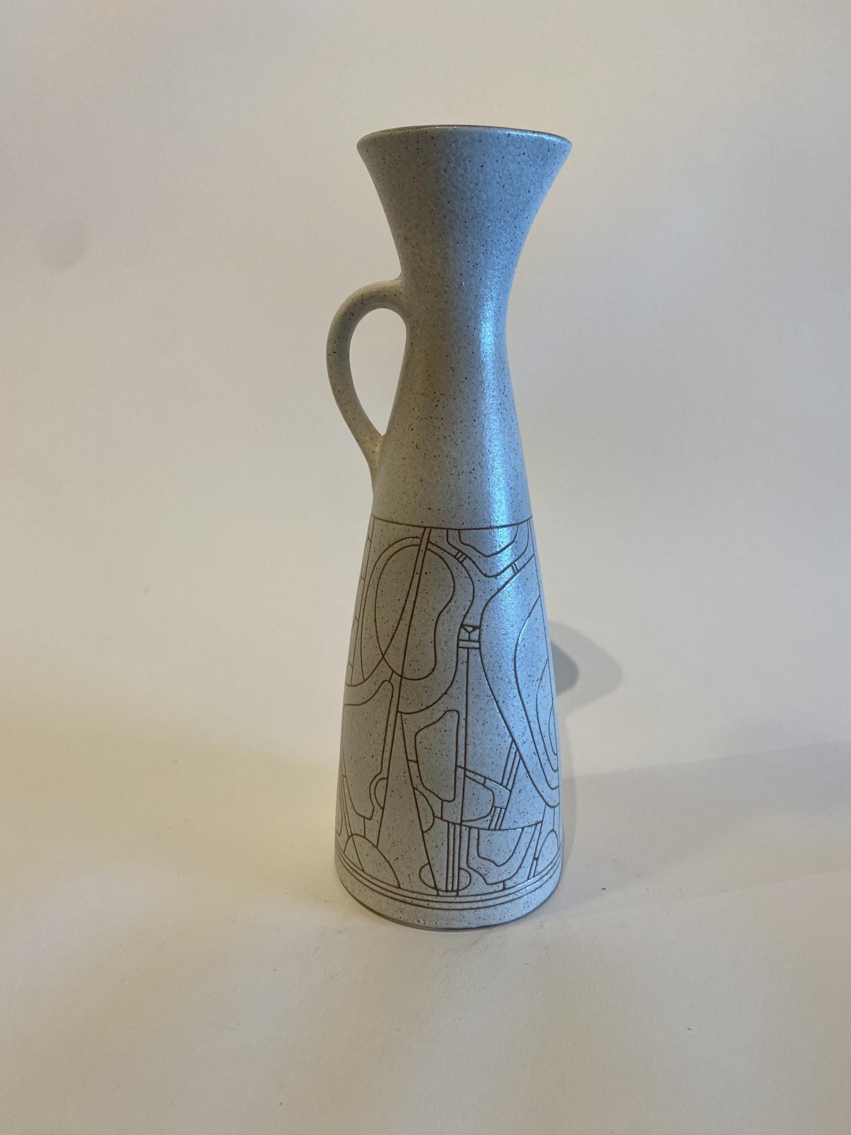 Israeli Mid Century Lapid Sgraffito Glazed Ceramic Pitcher h
