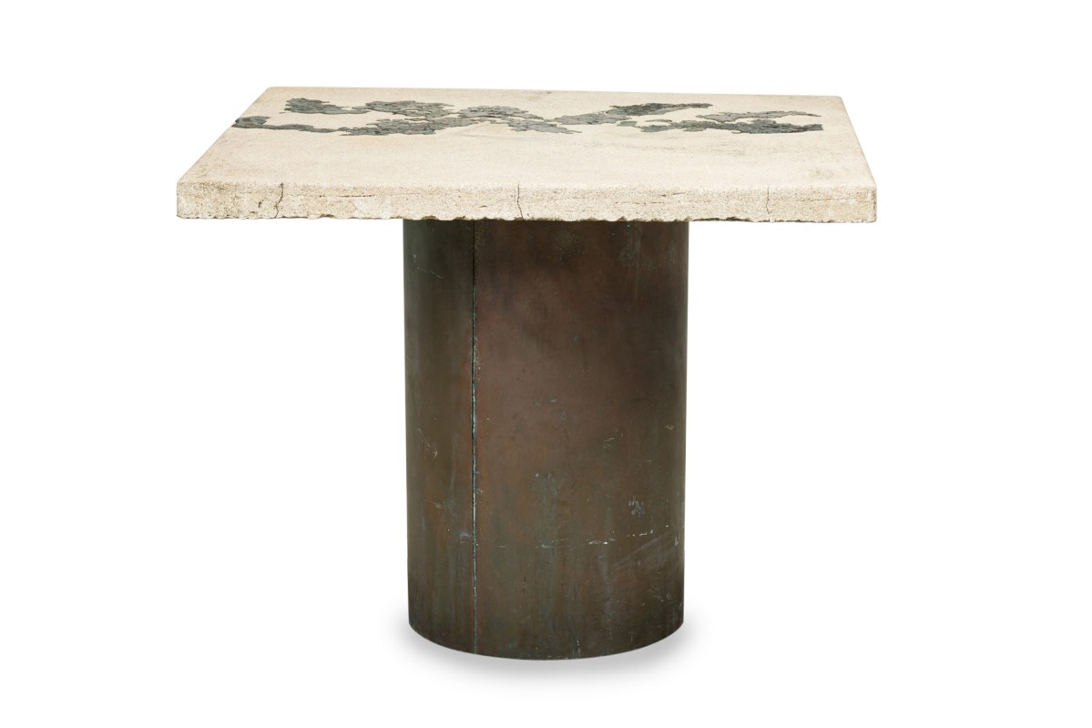 Silas seandel mid century american concrete and bronze terra breakfast card game table