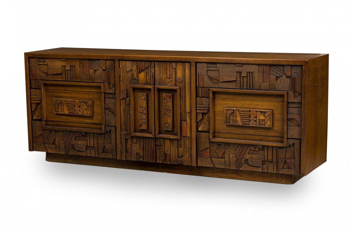 Lane furniture mid century american modern brutalist carved front credenza sideboard