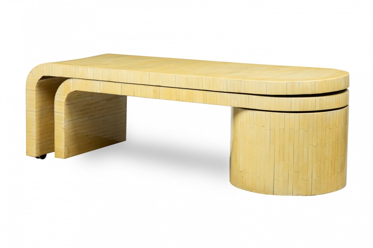 Mid century american inlaid horn pivoting low coffee table