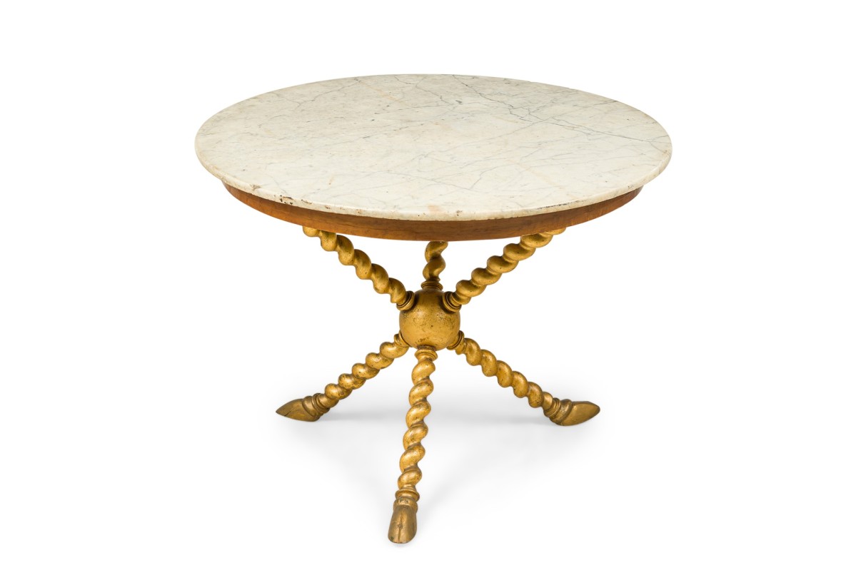 Circular giltwood and marble center table