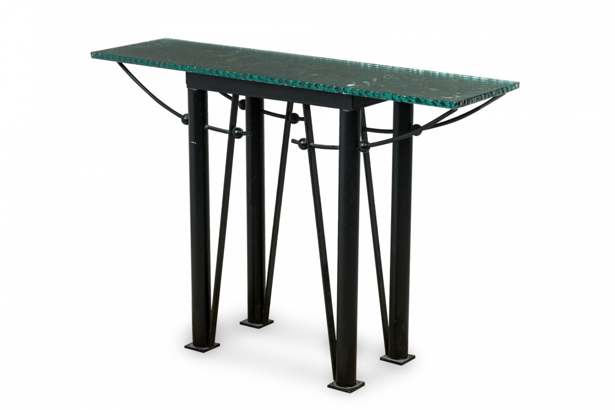 French contemporary iron and mirrored glass console table manner of jean michel wilmotte