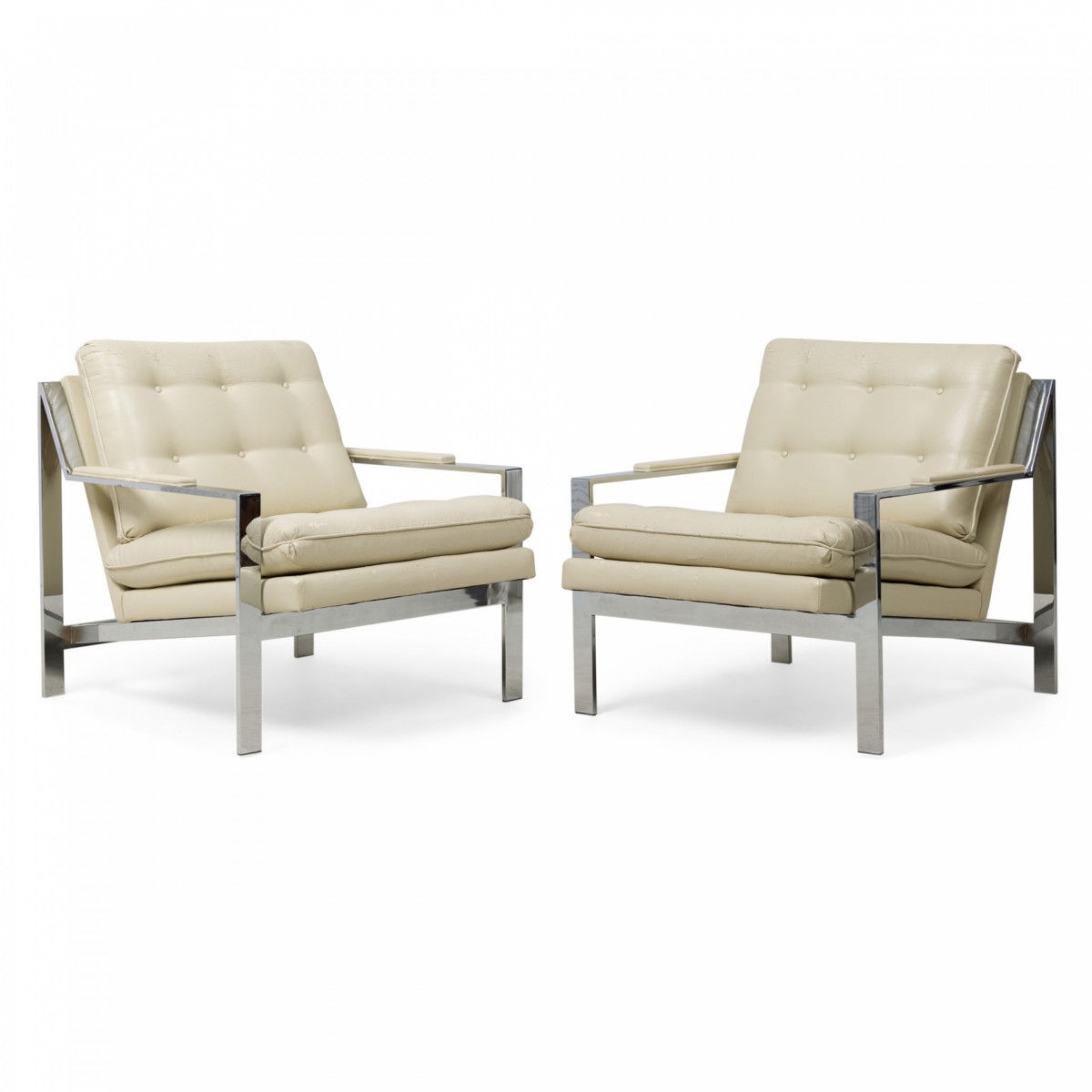 Pair of milo baughman for thayer coggin mid century american chrome and leather upholstered armchairs