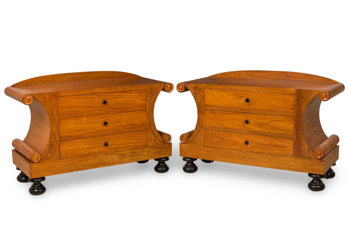 Pair of art deco biedermeier style fruitwood 3 drawer chests style of josef danhauser