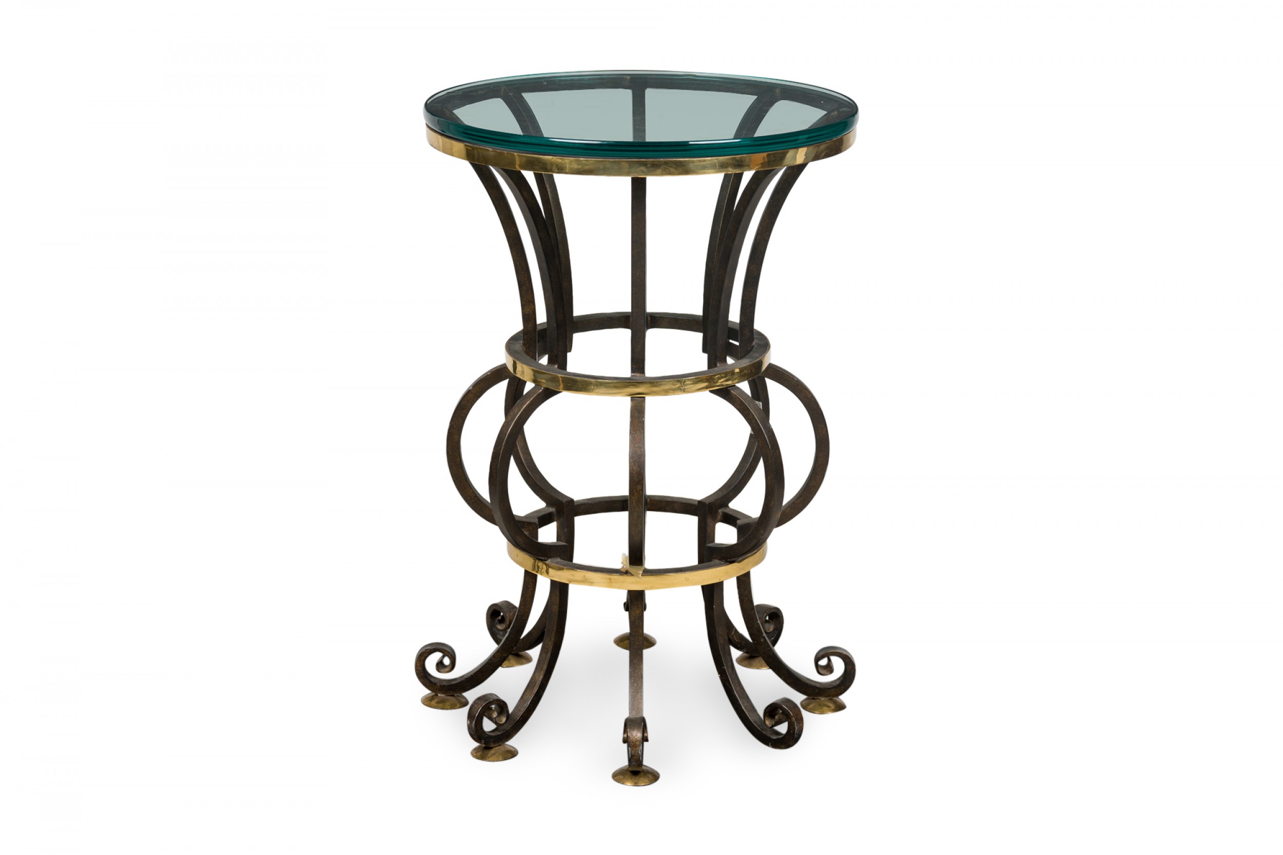 Pair of arturo pani mid century mexican iron brass glass end side tables