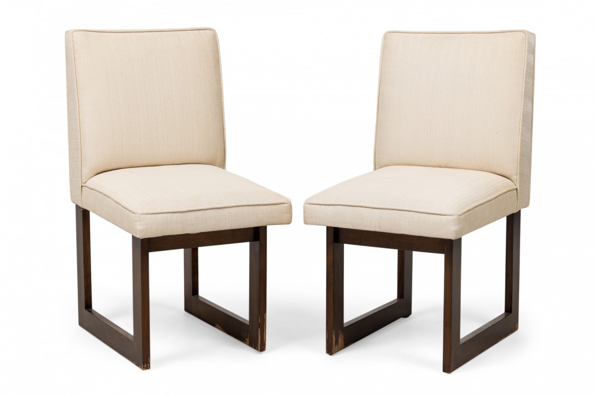 Pair of vladimir kagan contemporary american nobu or cubist walnut upholstered dining chairs
