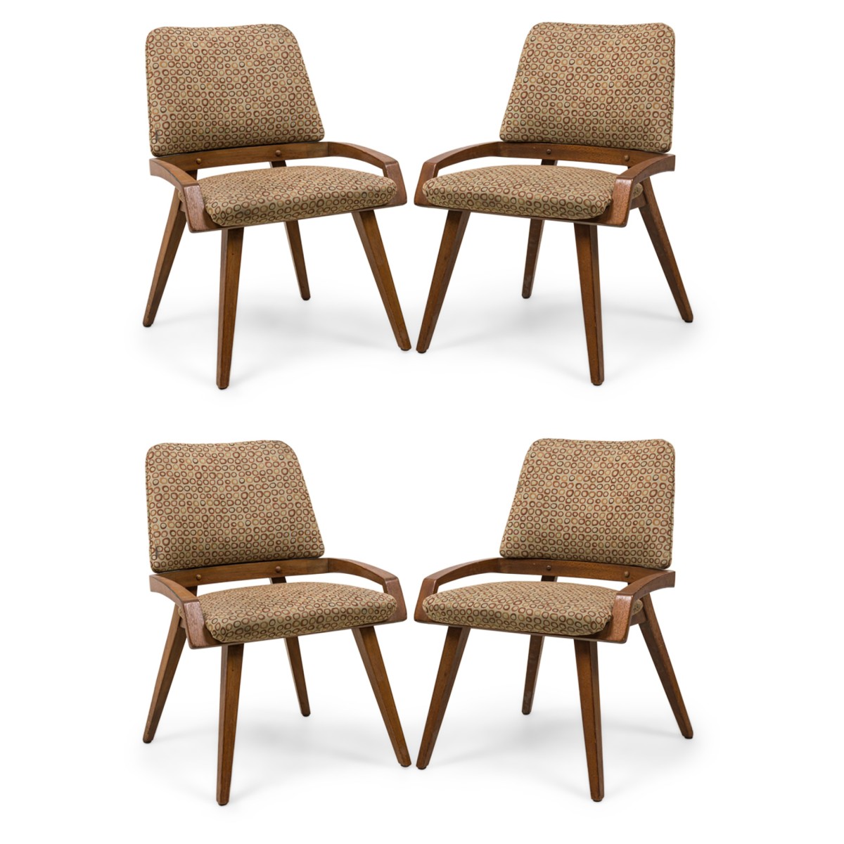 Set of 4 john keal for brown saltman mid century american modern upholstered armchairs