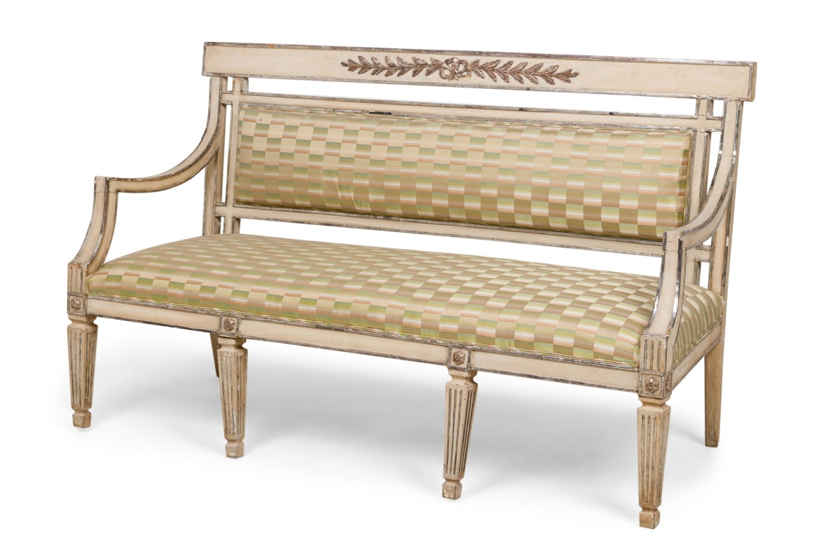 Swedish neo classical white painted and parcel gilt settee