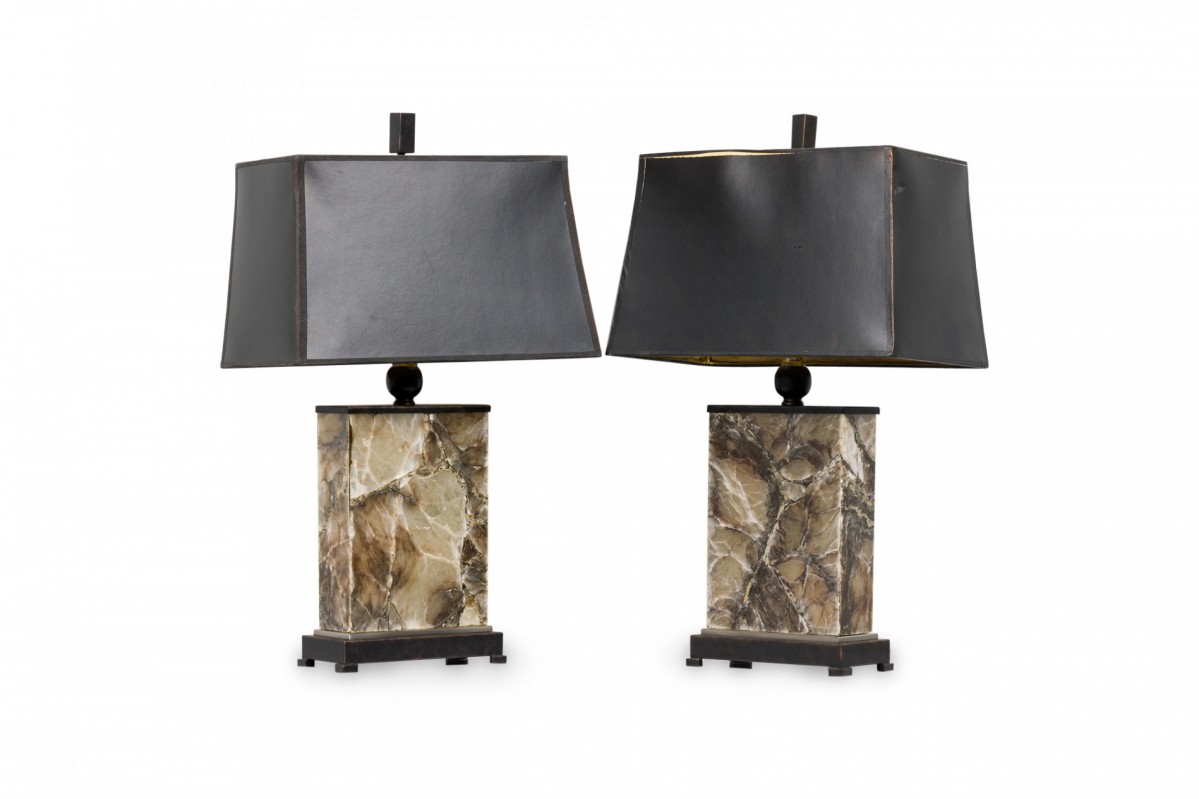 Pair of mid century american stone table lamps