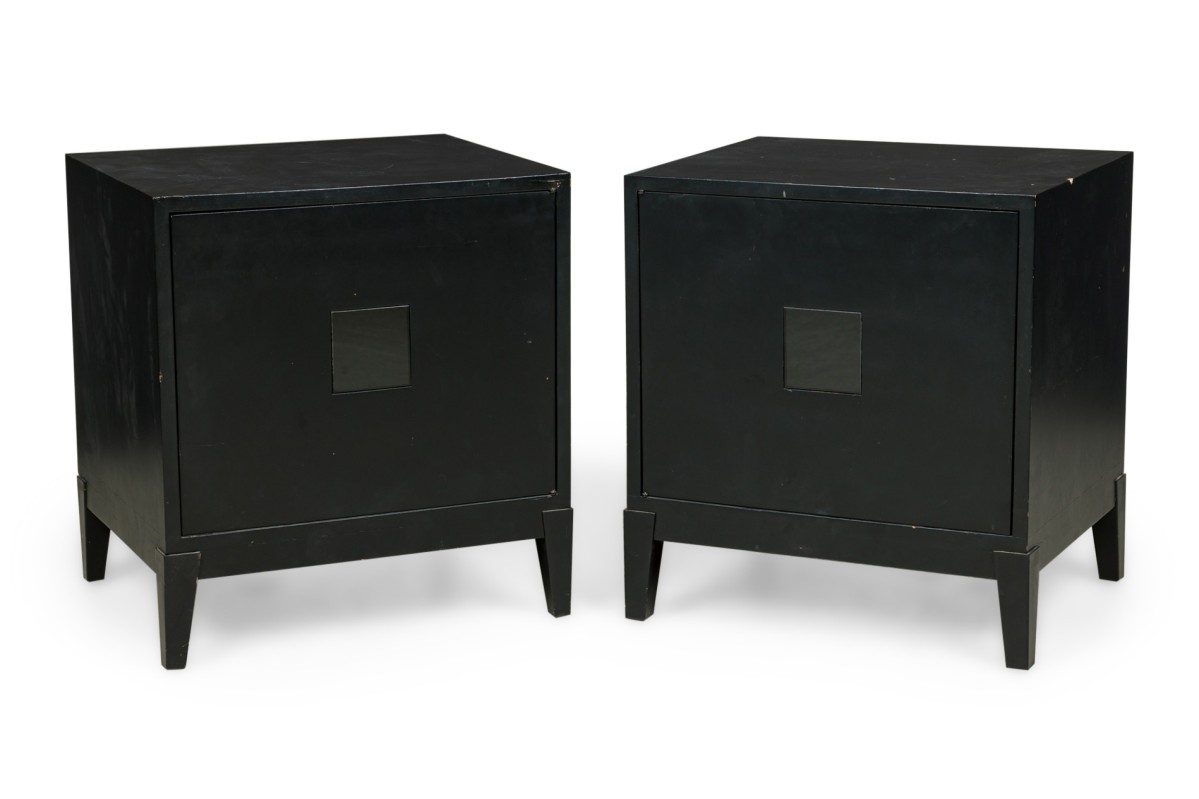 Pair of american mid century black matte and lacquer bedside tables