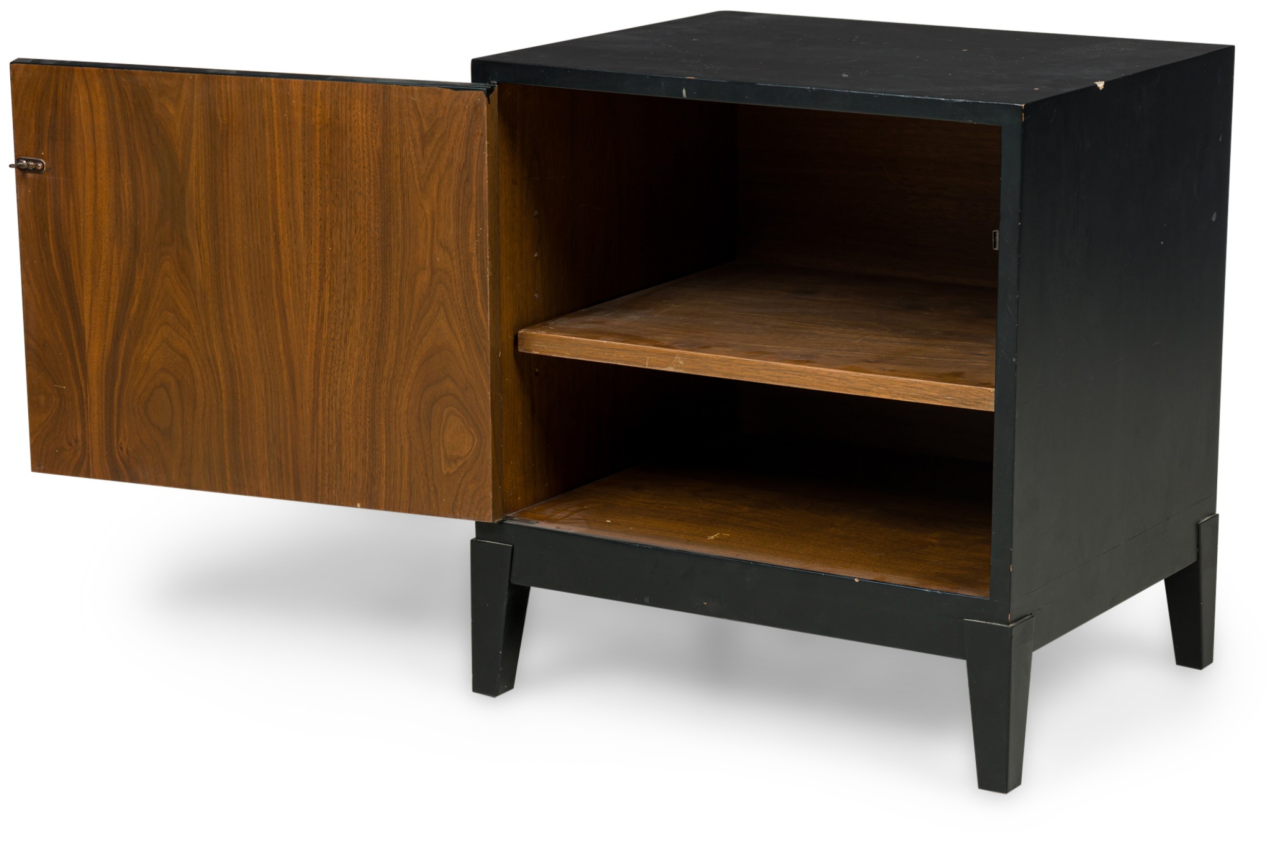 Pair of american mid century black matte and lacquer bedside tables