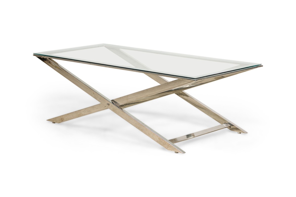 Mid century modern polished chrome barcelona style coffee table base