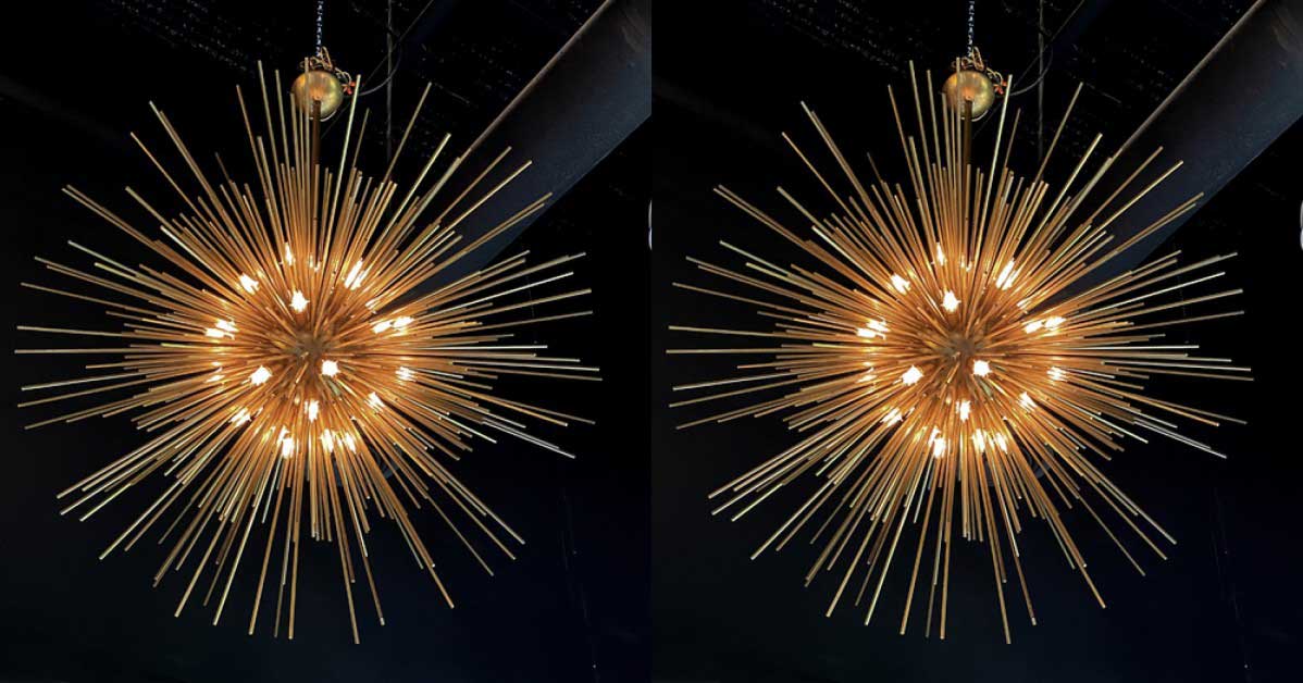Pair of mid century italian modern brass sputnik monumental chandeliers