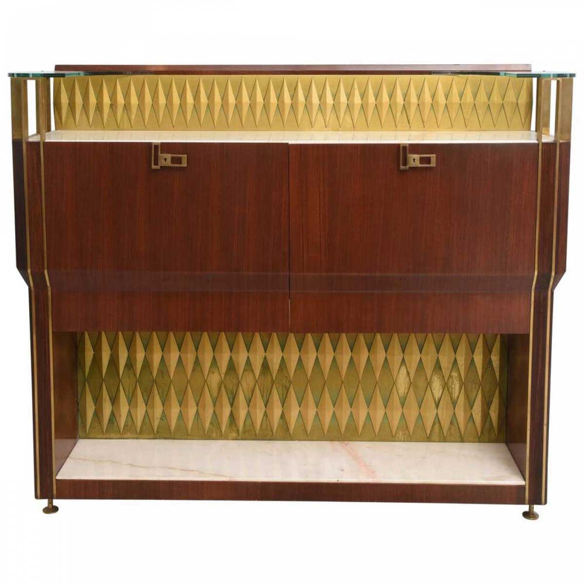 Raphael mid century french modern mahogany bronze and brass bar cabinet