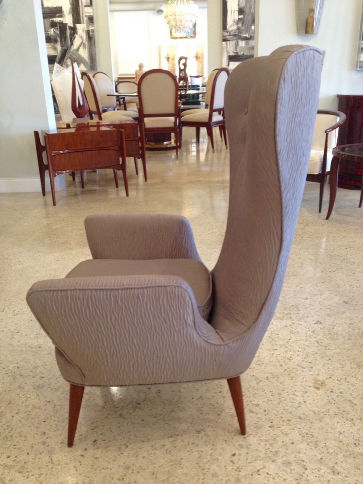 Pair of mid century italian modern high back armchairs