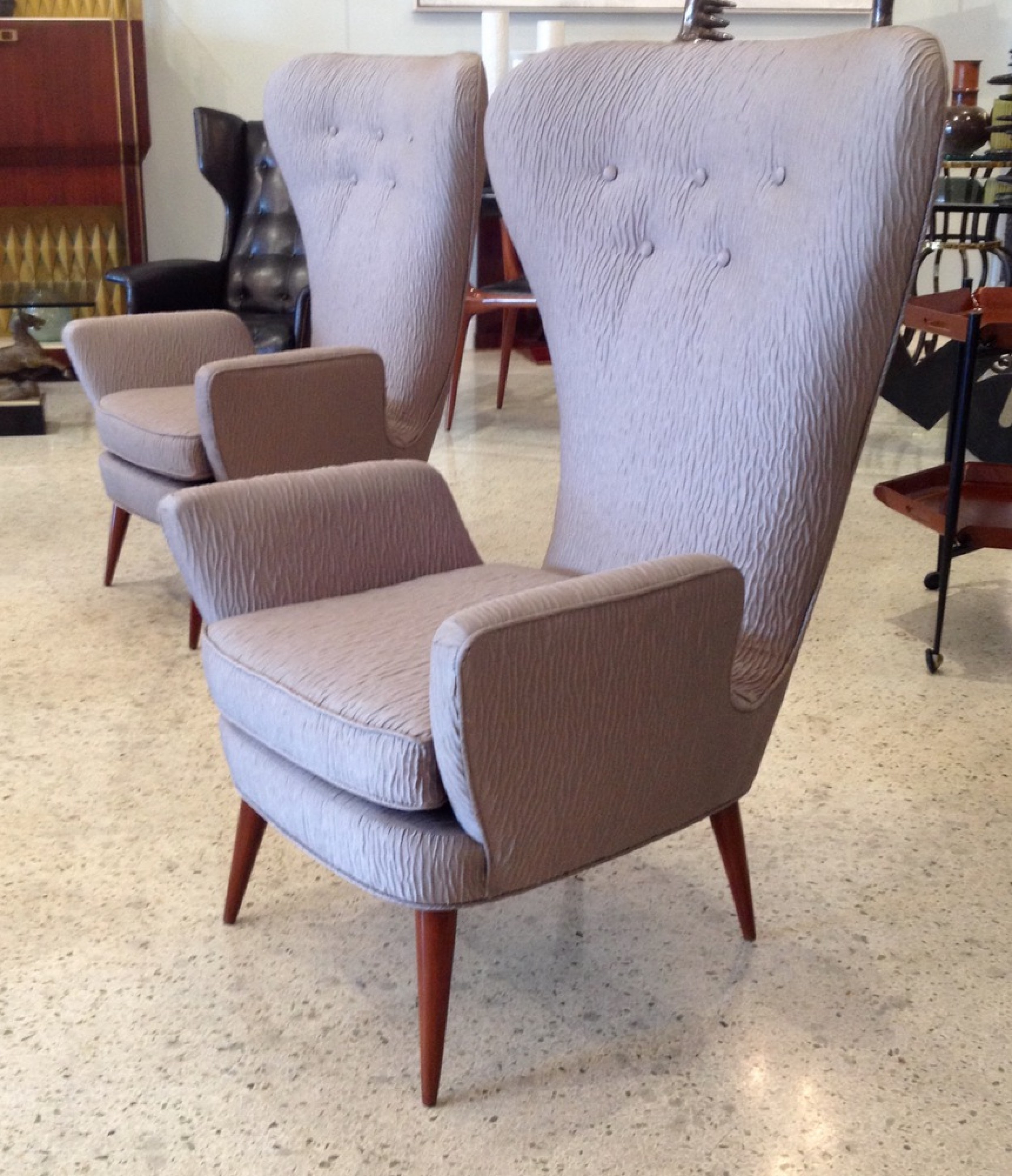Pair of mid century italian modern high back armchairs
